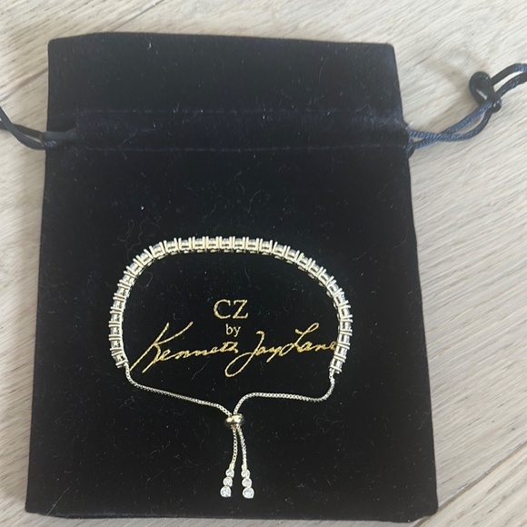 Kenneth Jay Lane Gold and Crystal Tennis Bracelet with Gold Slider - Picture 5 of 9